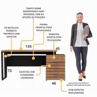 Escrivaninha Mesa Escritório Extensível 135cm 4 Gavetas Flex Multimóveis Cr25324 Sevilha Preto - 3