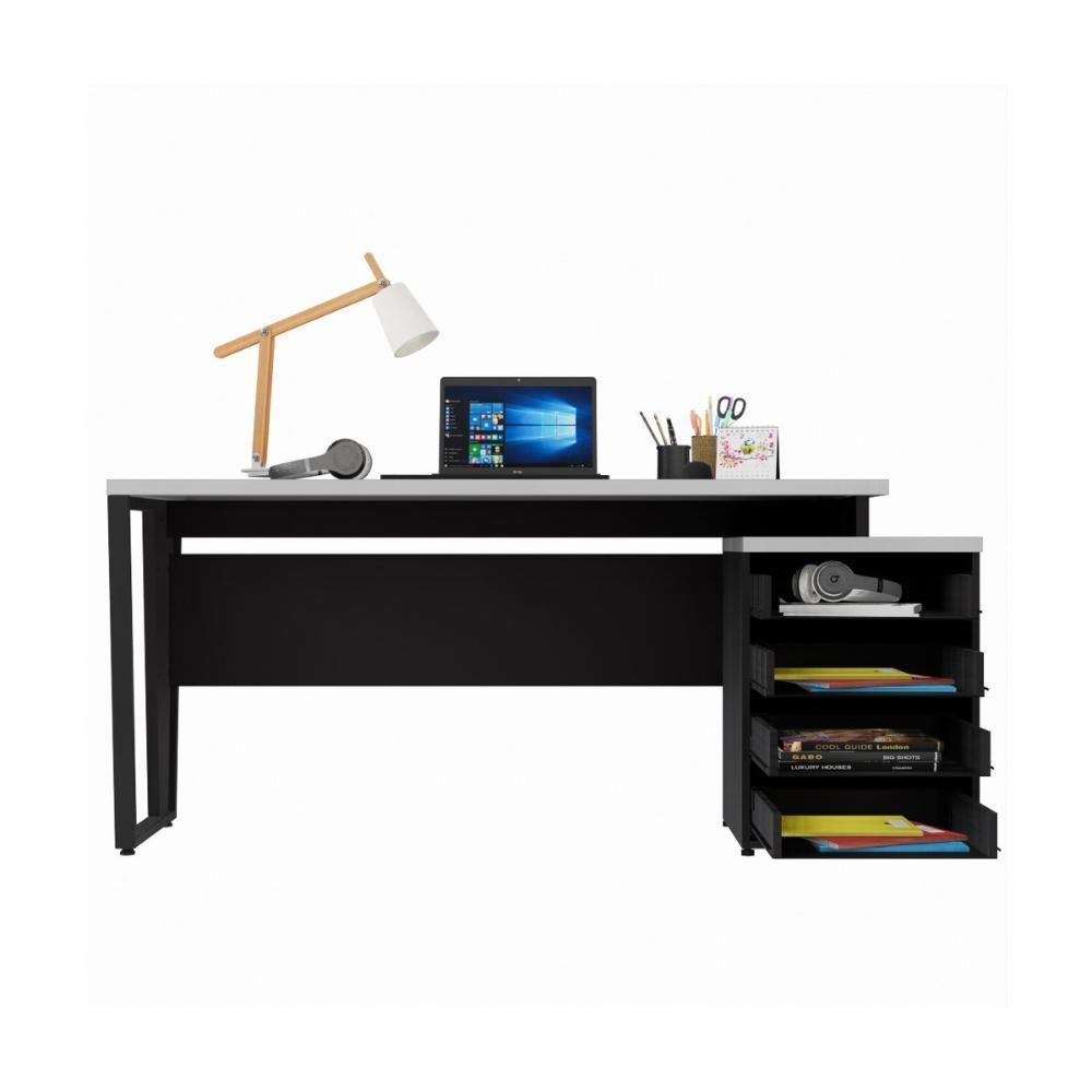 Escrivaninha Mesa Escritório Extensível 150cm 4 Gavetas Flex Multimóveis Cr25325 Cinza Preto - 5