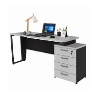 Escrivaninha Mesa Escritório Extensível 150cm 4 Gavetas Flex Multimóveis Cr25325 Cinza Preto - 2