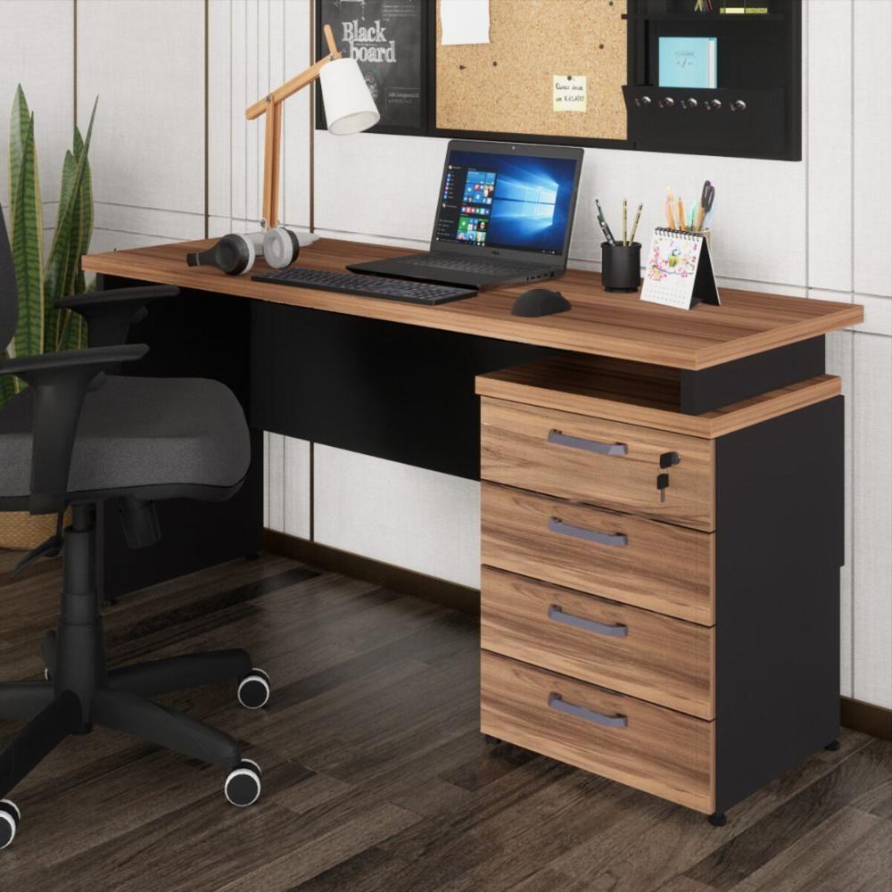 Escrivaninha Mesa Escritório 150cm 4 Gavetas Flex Multimóveis Cr25317 Sevilha Preto - 1