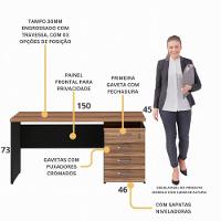 Escrivaninha Mesa Escritório 150cm 4 Gavetas Flex Multimóveis Cr25317 Sevilha Preto - 6