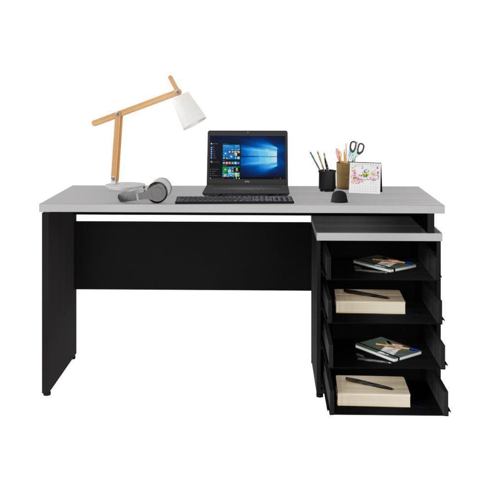 Escrivaninha Mesa Escritório 150cm 4 Gavetas Flex Multimóveis Cr25317 Cinza Preto - 3