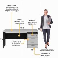 Escrivaninha Mesa Escritório 150cm 4 Gavetas Flex Multimóveis Cr25317 Cinza Preto - 6