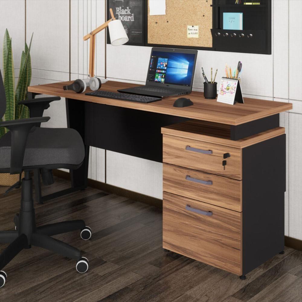 Escrivaninha Mesa Escritório 150cm 3 Gavetas Flex Multimóveis Cr25322 Sevilha Preto - 1
