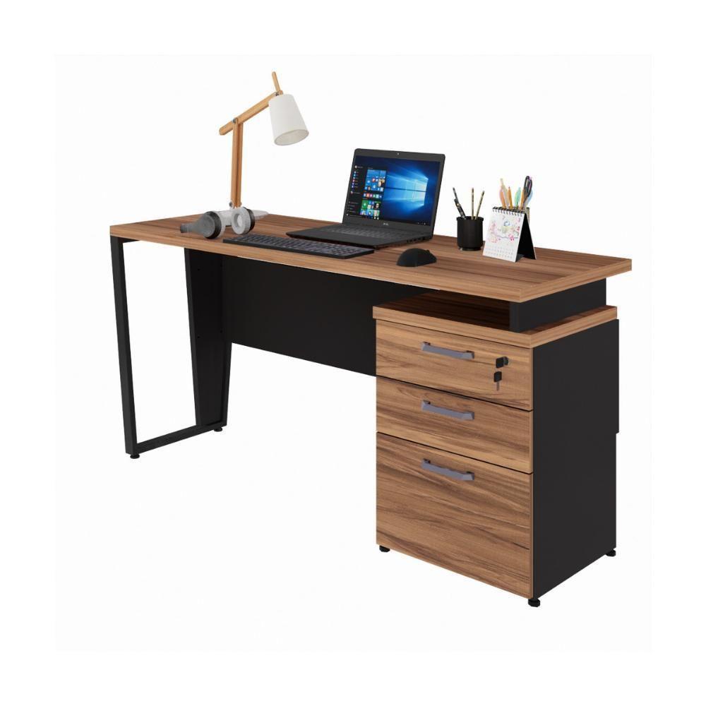 Escrivaninha Mesa Escritório 150cm 3 Gavetas Flex Multimóveis Cr25322 Sevilha Preto - 2