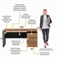 Escrivaninha Mesa Escritório 150cm 3 Gavetas Flex Multimóveis Cr25322 Sevilha Preto - 3