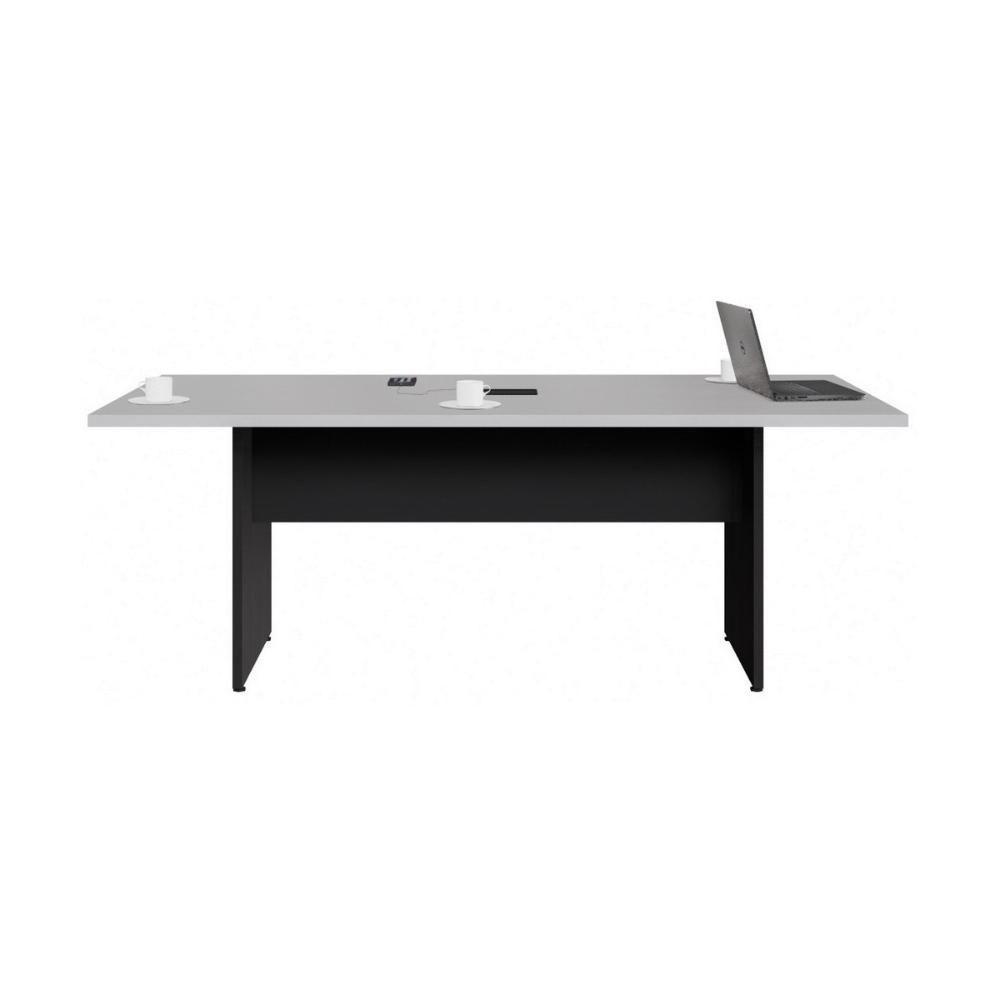 Mesa De Escritório Reunião 200cm Com Caixa De Tomadas Multimóveis Cr25334 Cinza Preto - 5
