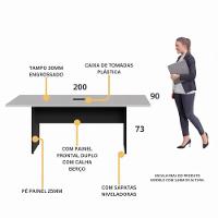 Mesa De Escritório Reunião 200cm Com Caixa De Tomadas Multimóveis Cr25334 Cinza Preto - 3