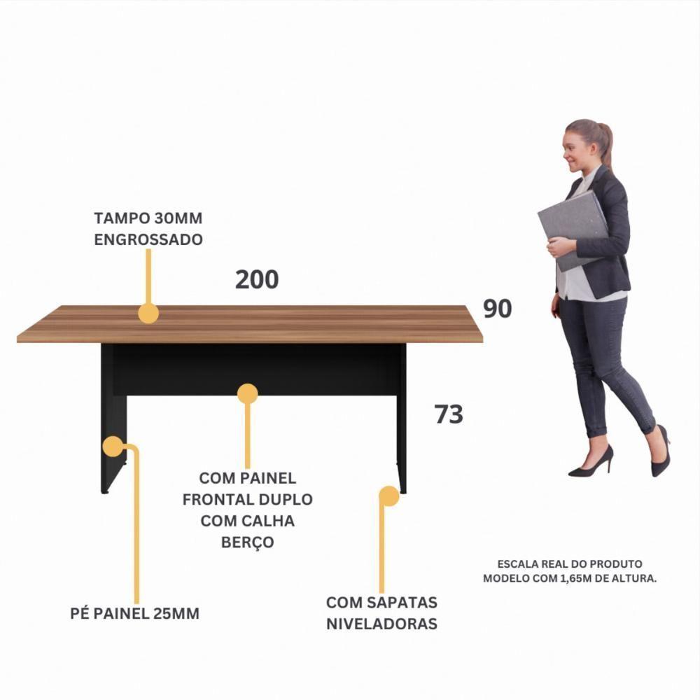 Mesa De Escritório Reunião 200cm Multimóveis Cr25333 Sevilha Preto - 3
