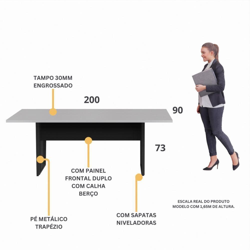 Mesa De Escritório Reunião 200cm Multimóveis Cr25332 Cinza Preto - 3