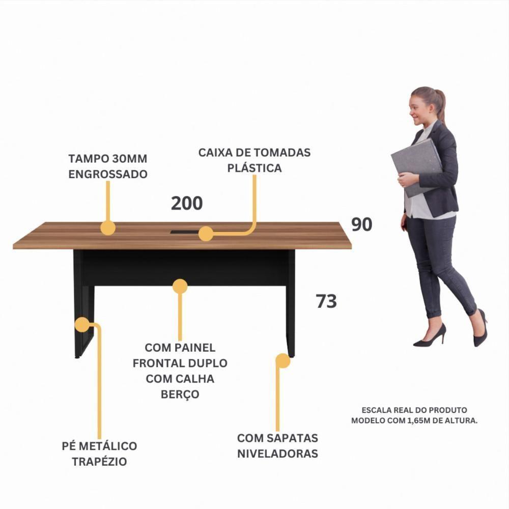 Mesa De Escritório Reunião 200cm Com Caixa De Tomadas Multimóveis Cr25335 Sevilha Preto - 3