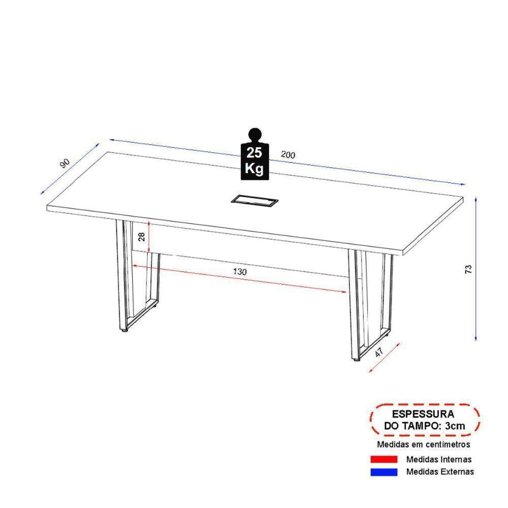 Mesa De Escritório Reunião 200cm Com Caixa De Tomadas Multimóveis Cr25335 Sevilha Preto - 4