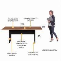 Mesa De Escritório Reunião 200cm Com Caixa De Tomadas Multimóveis Cr25335 Sevilha Preto - 3