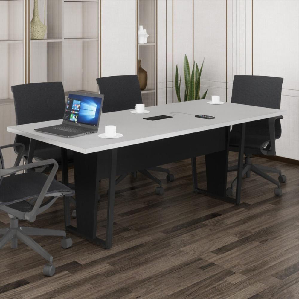 Mesa De Escritório Reunião 200cm Com Caixa De Tomadas Multimóveis Cr25335 Cinza Preto - 1