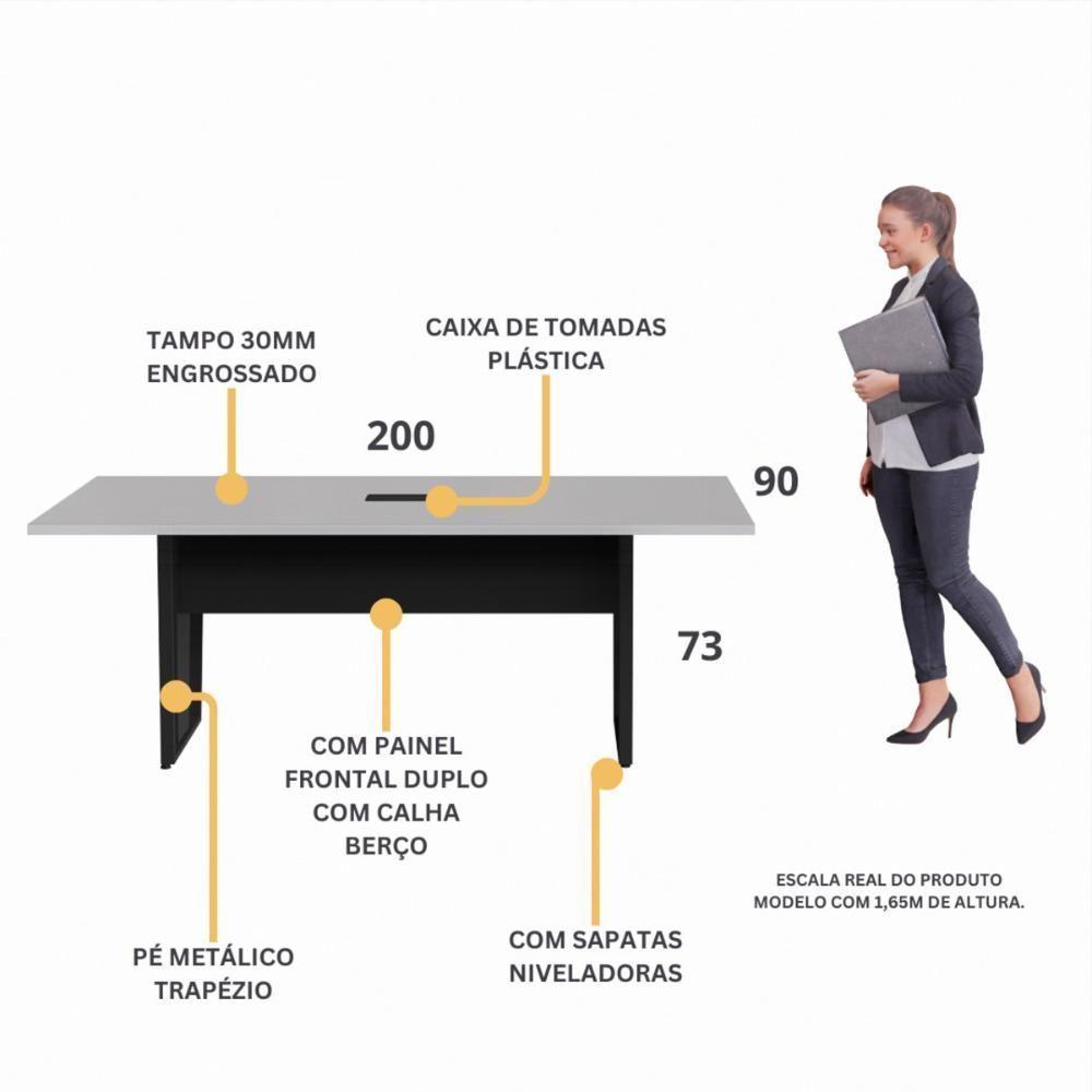 Mesa De Escritório Reunião 200cm Com Caixa De Tomadas Multimóveis Cr25335 Cinza Preto - 4
