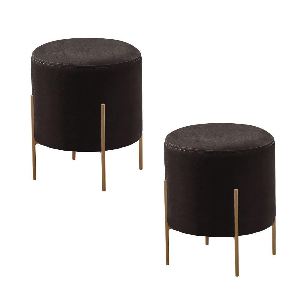 Conjunto - 2 Puff Banqueta Odim Bronze Luxo Castellar Móbile Corino Preto - 1
