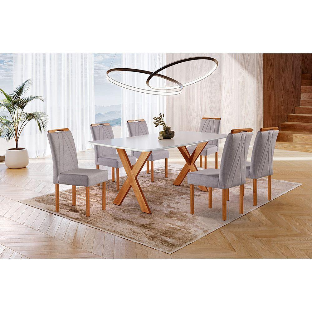 Conjunto Sala De Jantar 6 Lug Mesa E Cadeira Moveis Mundial Mel/off White/cinza - 1