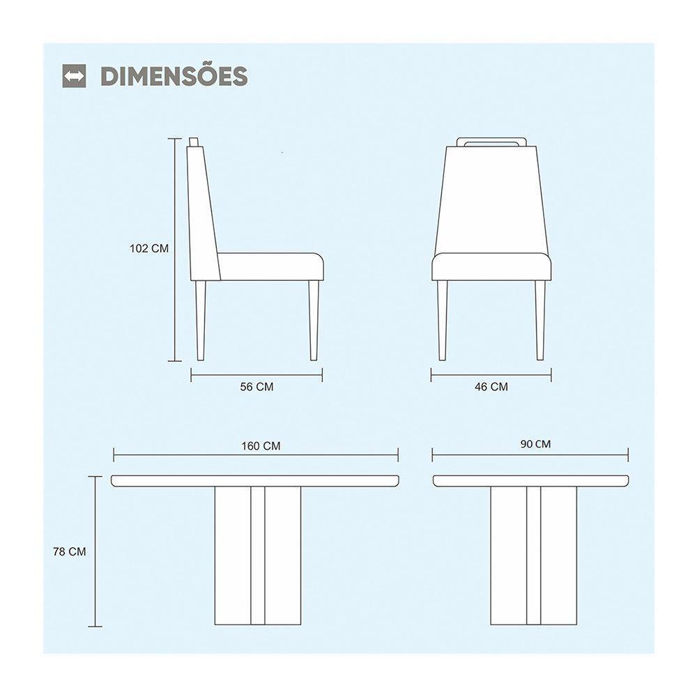 Conjunto Sala De Jantar 6 Lug Mesa E Cadeira Moveis Mundial Mel/off White/cinza - 8