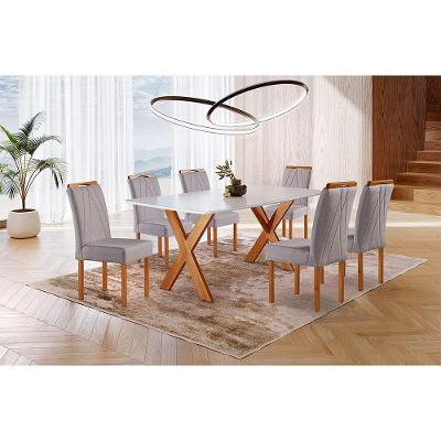 Conjunto Sala De Jantar 6 Lug Mesa E Cadeira Moveis Mundial Mel/off White/cinza