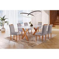 Conjunto Sala De Jantar 6 Lug Mesa E Cadeira Moveis Mundial Mel/off White/cinza - 1