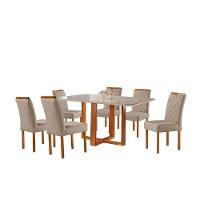 Conjunto De Jantar 6 Lugares Mesa E Cadeiras Móveis Mundial Mel/off White/ Bege Areia - 2