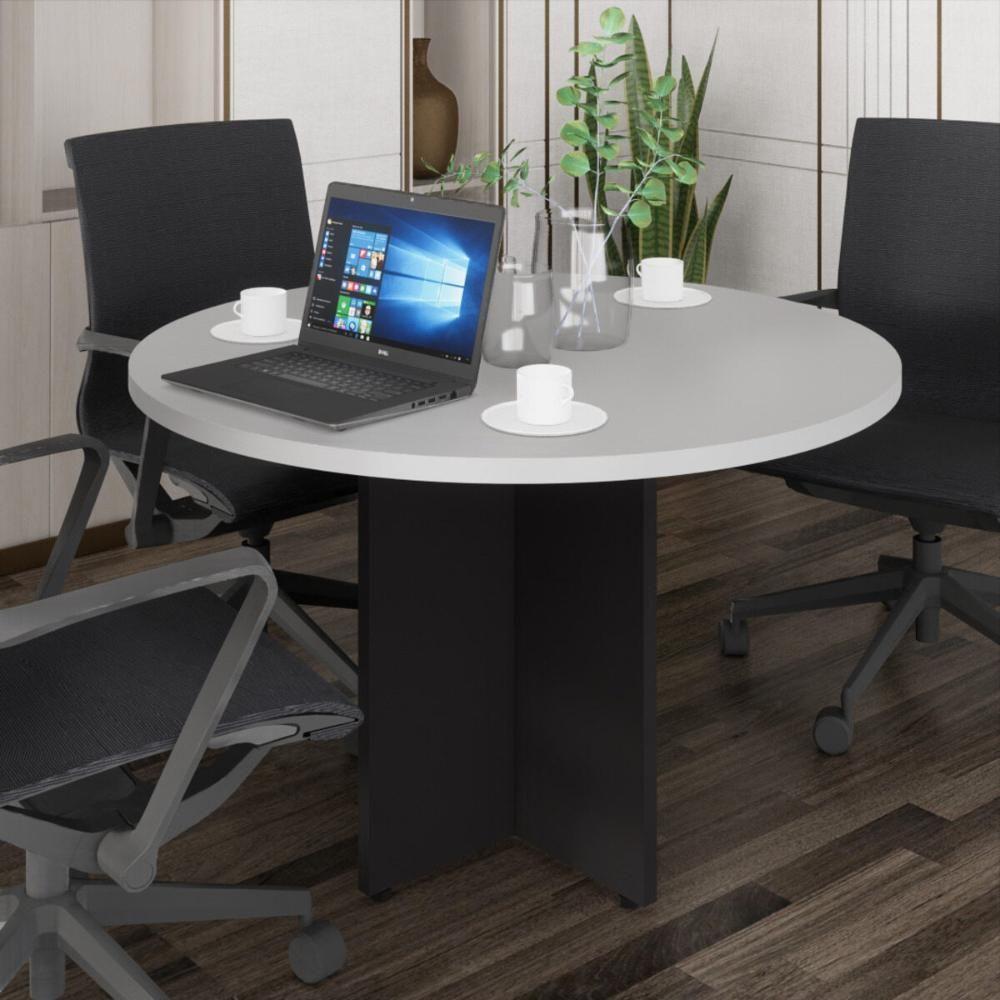 Mesa Escritório De Reunião 110cm Redonda Multimóveis Cr25330 Cinza Preto - 1