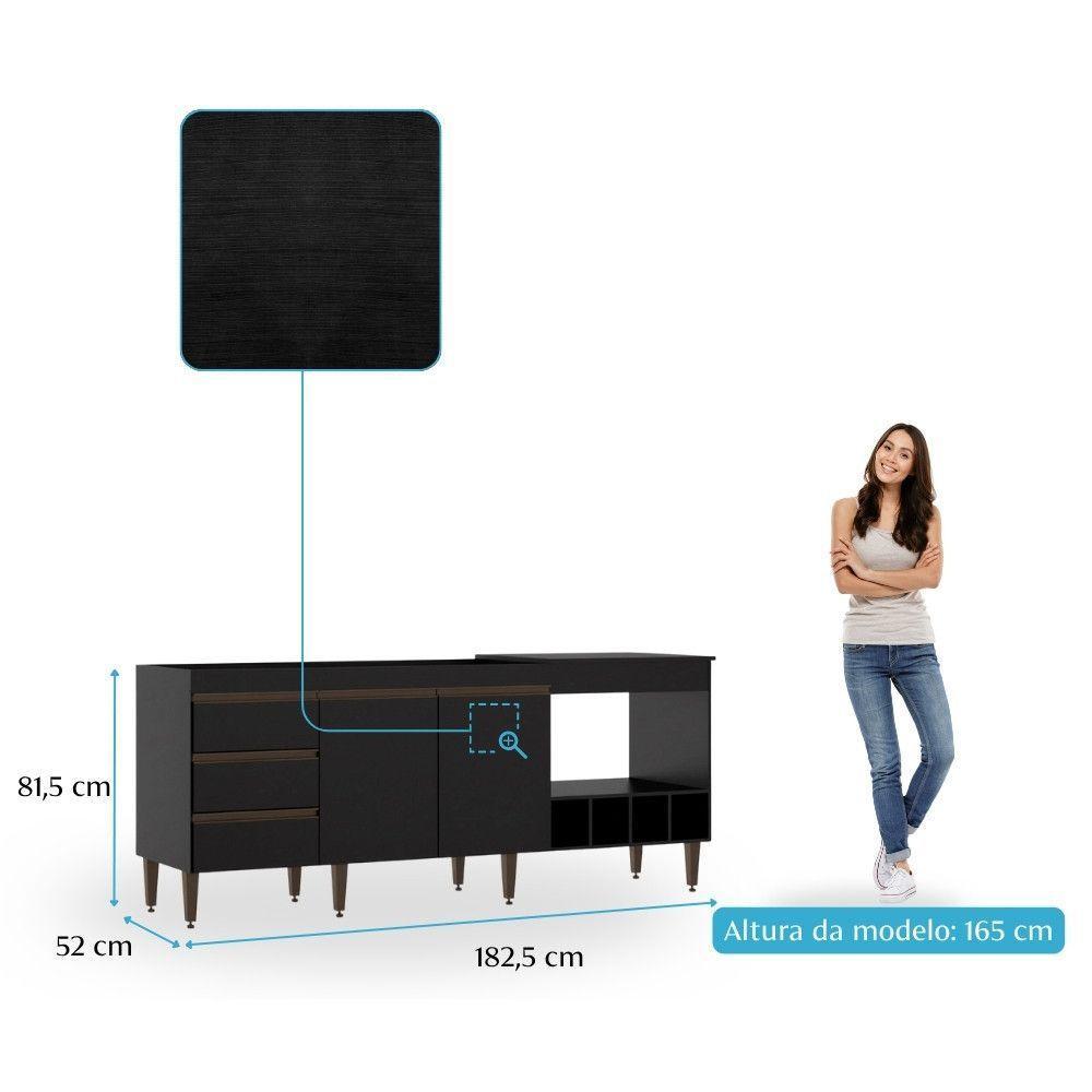 Balcão Para Pia E Cooktop Forno E Adega Mdp 2035 Menu Móveis Preto - 7