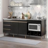 Balcão Para Pia E Cooktop Forno E Adega Mdp 2035 Menu Móveis Preto - 1