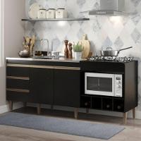 Balcão Para Pia E Cooktop Forno E Adega Mdp 2035 Menu Móveis Preto - 2