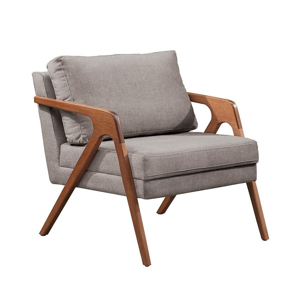 Conjunto - 2 Poltronas Mona Luxo Madeira Maciça Castellar Linho Cinza - 4