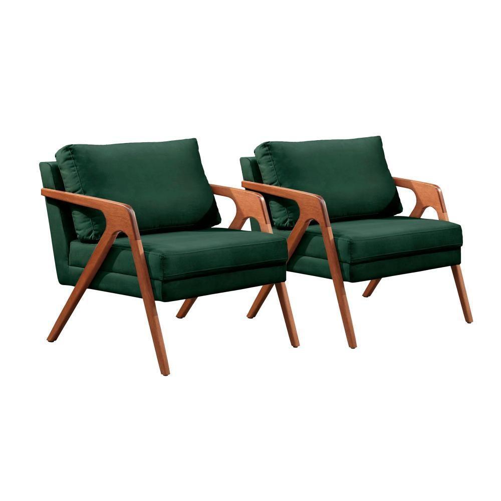 Conjunto - 2 Poltronas Mona Luxo Madeira Maciça Castellar Veludo Verde - 1