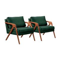 Conjunto - 2 Poltronas Mona Luxo Madeira Maciça Castellar Veludo Verde - 1
