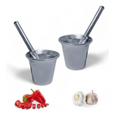 Kit 02 Pilão Almofariz Socador Alho Tempero Alumínio Fundido