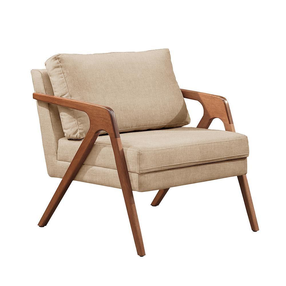 Conjunto - 2 Poltronas Mona Luxo Madeira Maciça Castellar Linho Bege - 4