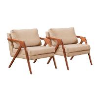 Conjunto - 2 Poltronas Mona Luxo Madeira Maciça Castellar Linho Bege - 1