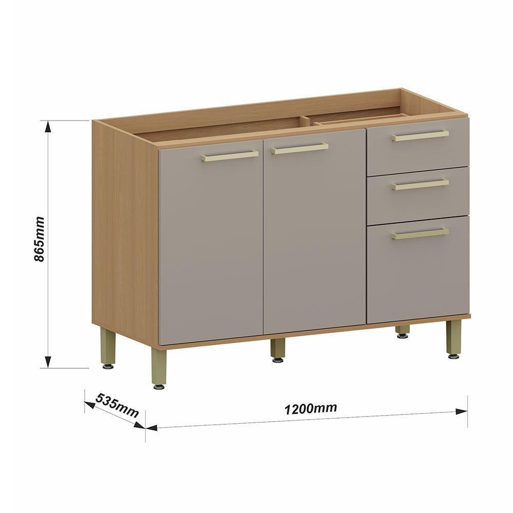Balcão De Cozinha Para Pia 3 Pts Sem Tampo 120cm Duna Lucian Freijó/cinammon - 3
