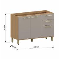 Balcão De Cozinha Para Pia 3 Pts Sem Tampo 120cm Duna Lucian Freijó/cinammon - 3