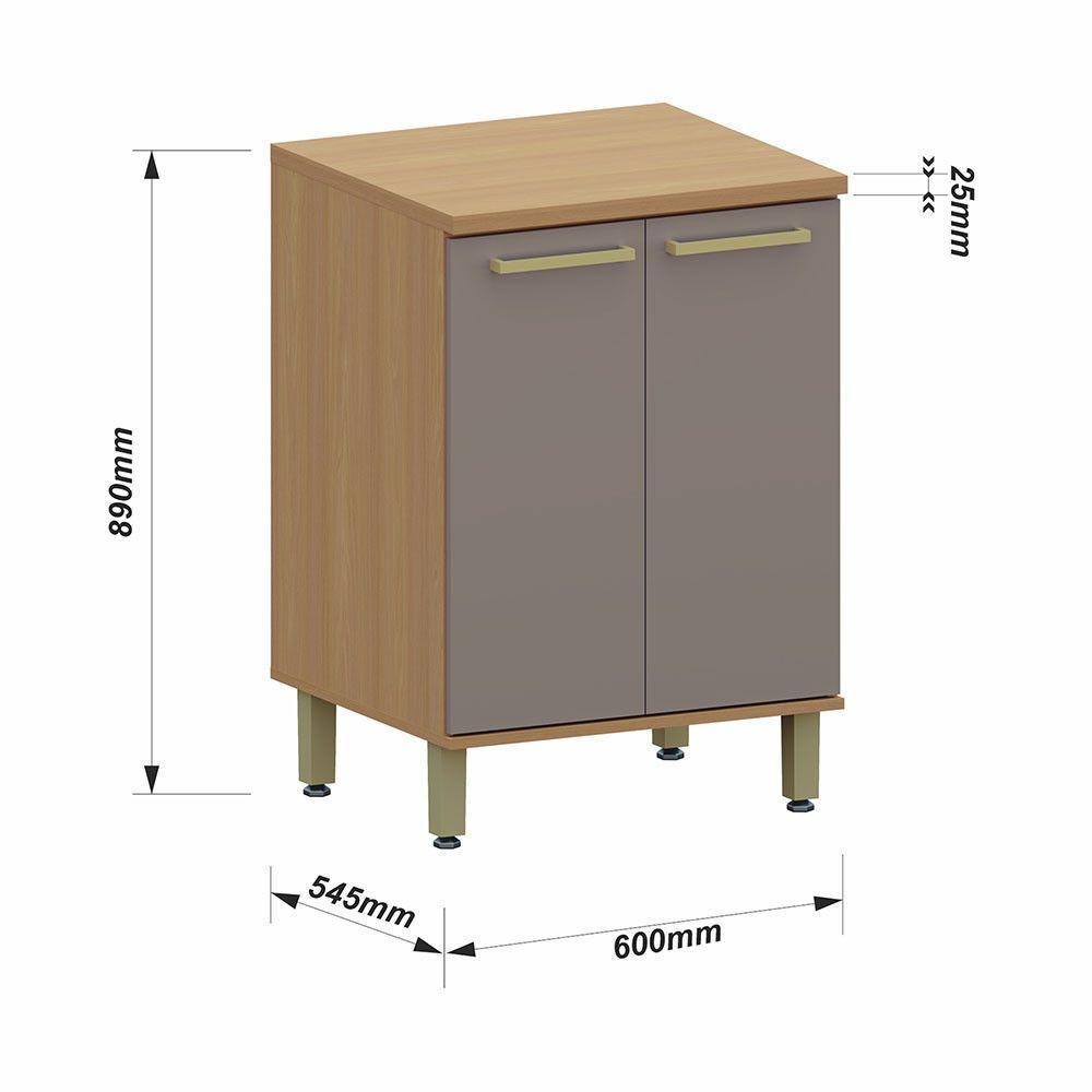 Balcão De Cozinha 2 Pts Tampo 60cm Duna Luciane Móveis Freijó/cinammon - 3