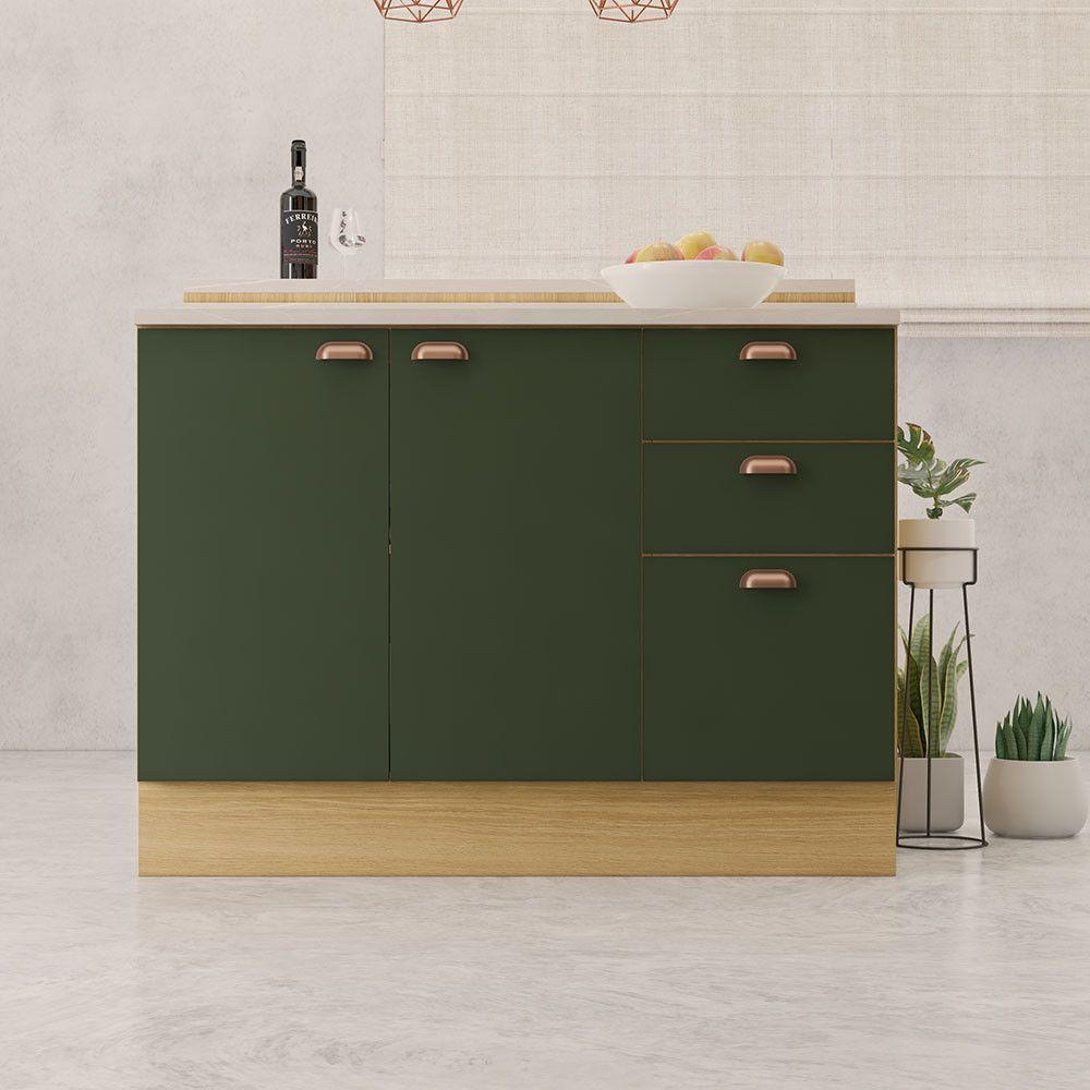 Bancada Ilha Com Tampo 2 Portas E 3 Gavetas Com Rodapé Class Freijó/verde Amalfi - 5