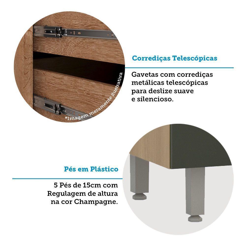 Bancada Ilha Com Tampo 2 Portas E 3 Gavetas Com Rodapé Class Freijó/verde Amalfi - 8