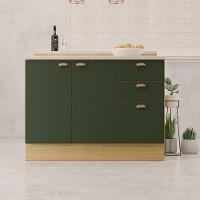 Bancada Ilha Com Tampo 2 Portas E 3 Gavetas Com Rodapé Class Freijó/verde Amalfi - 5