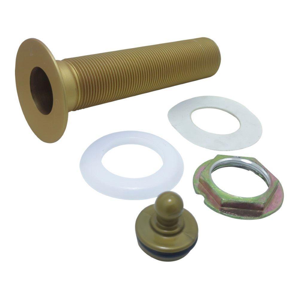 Válvula Escoamento Lavatório Banheiro Longa Para Cuba Sobrepor Dourado Gold Fosco Luxo Metal 7/8 - 3