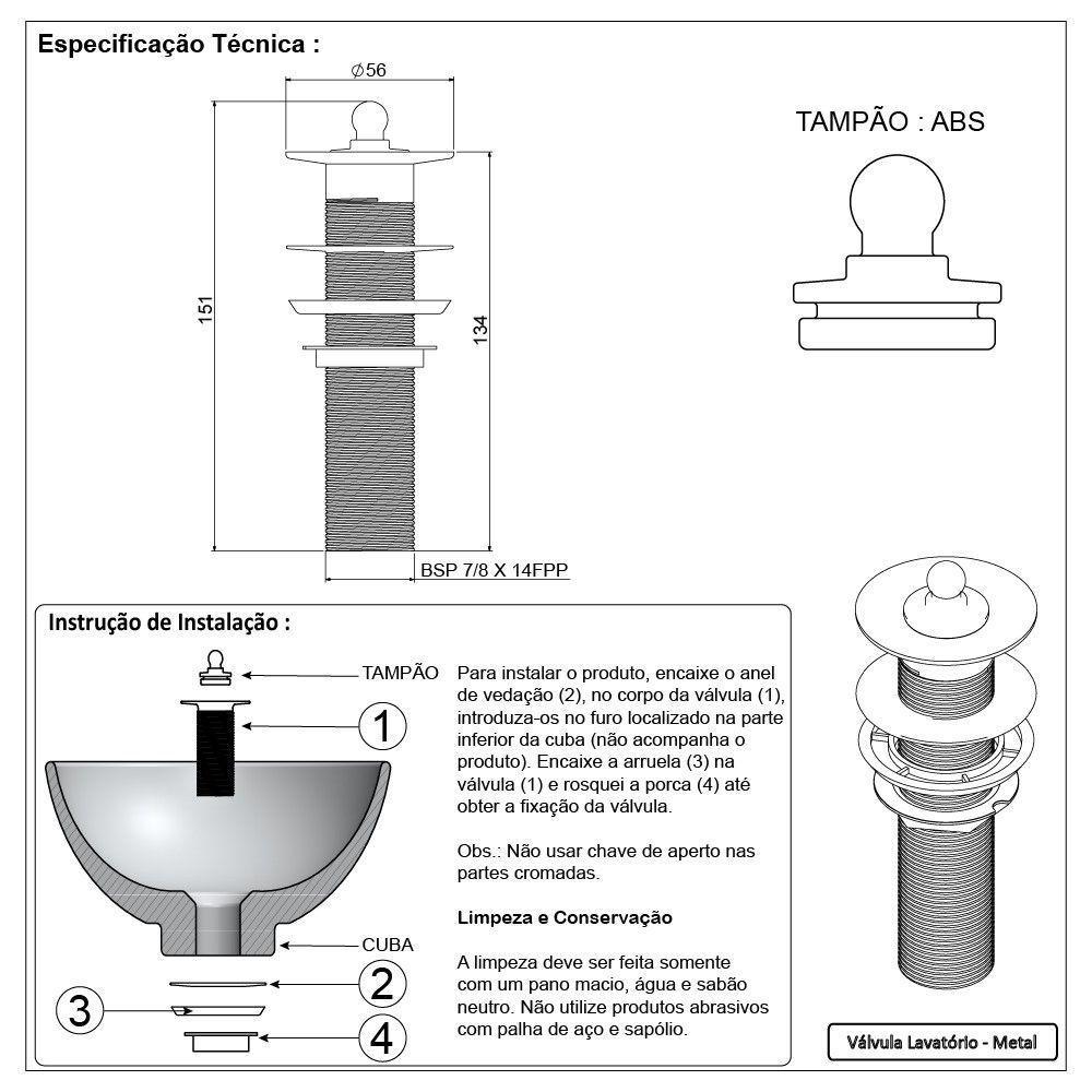 Válvula Escoamento Lavatório Banheiro Longa Para Cuba Sobrepor Dourado Gold Fosco Luxo Metal 7/8 - 6