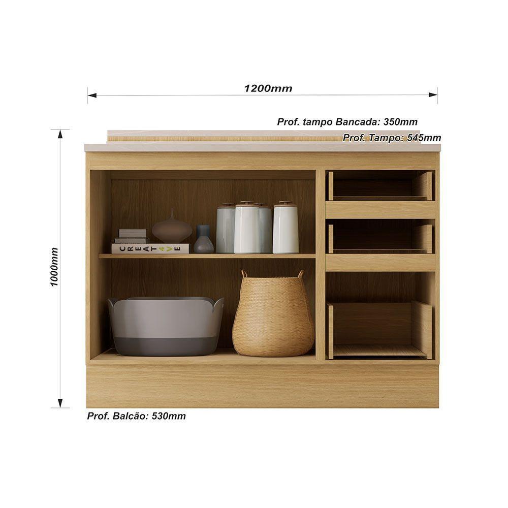 Bancada Ilha Com Tampo 2 Portas E 3 Gavetas Com Rodapé Class Freijó/petala Rosa - 4