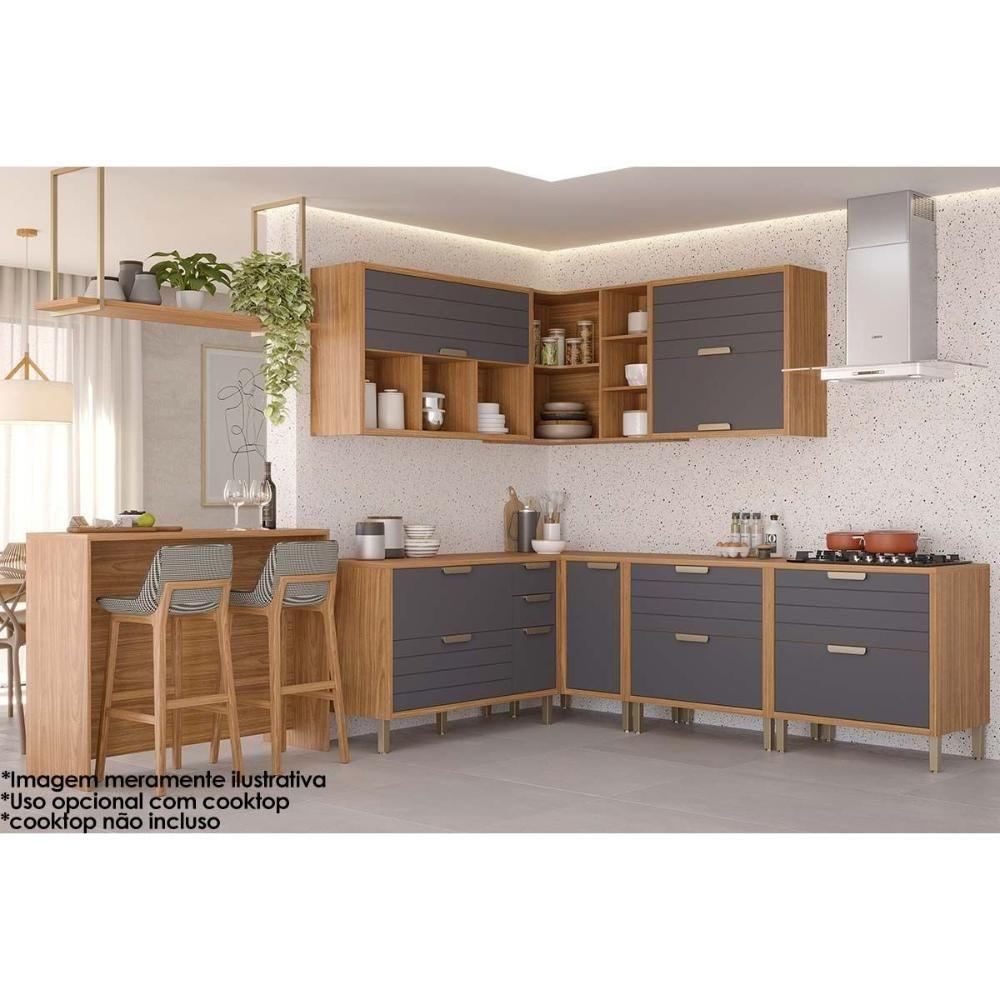 Balcão De Cozinha C- Tampo Eloise C- 1 Gaveta E 1 Porta Basculante Riscada 80 Cm Cinamomo-titanium - Mgm - 7