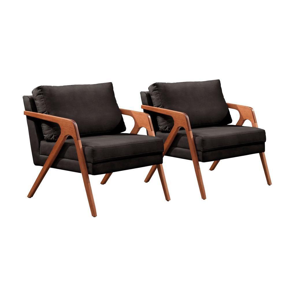 Conjunto - 2 Poltronas Mona Luxo Madeira Maciça Castellar Corino Preto - 1