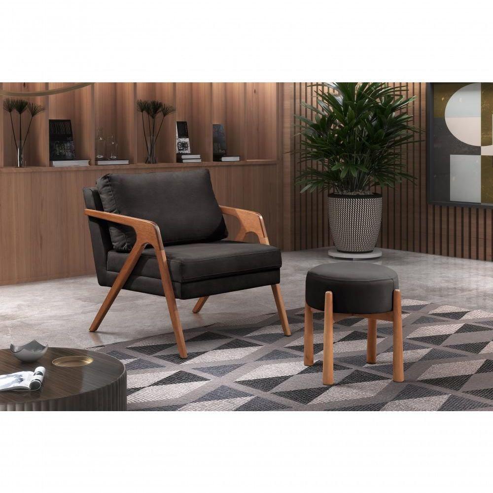 Conjunto - 2 Poltronas Mona Luxo Madeira Maciça Castellar Corino Preto - 6