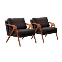 Conjunto - 2 Poltronas Mona Luxo Madeira Maciça Castellar Corino Preto - 1