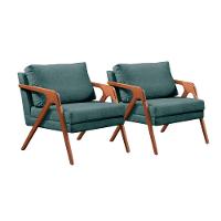 Conjunto - 2 Poltronas Mona Luxo Madeira Maciça Castellar Linho Azul - 1