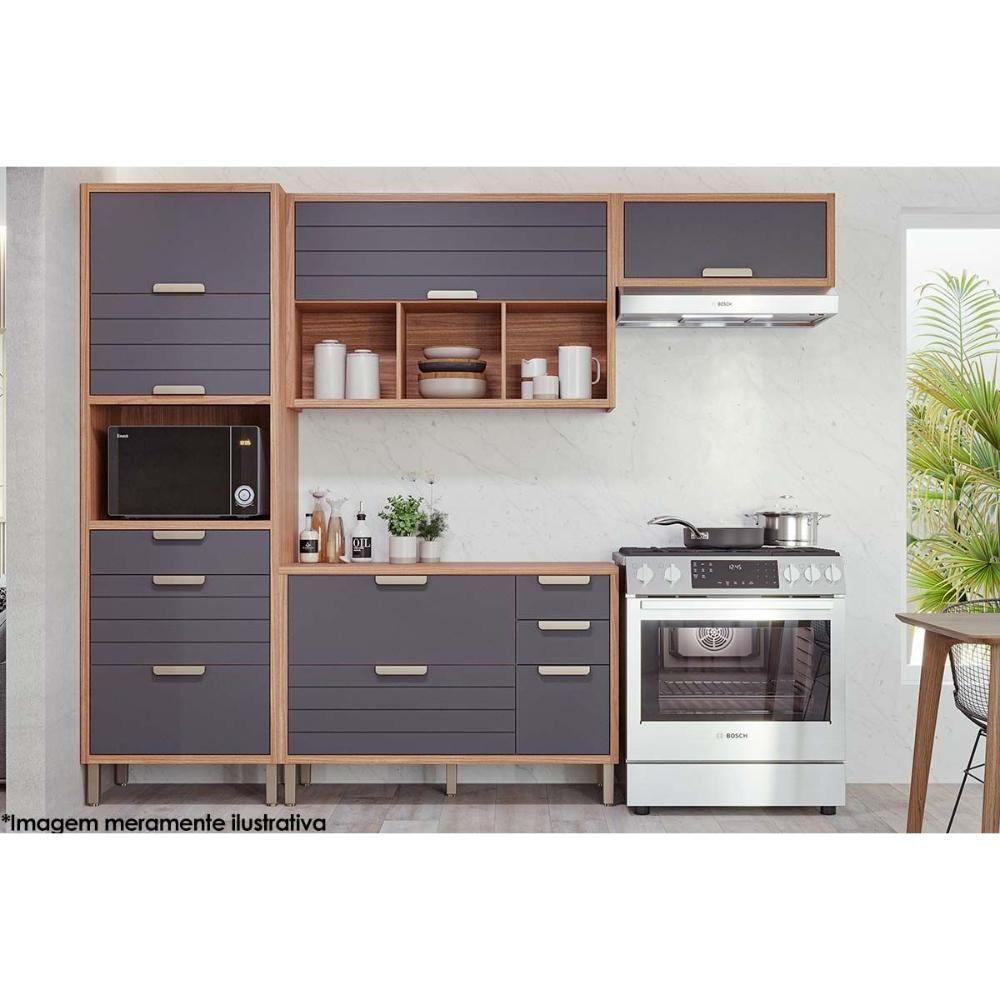 Balcão De Cozinha C- Tampo Eloise C- 4 Gavetas E 1 Porta Basculante Riscada 120 Cm Cinamomo-platina - Mgm - 8